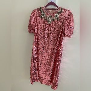 Pink beads detail sequin dress